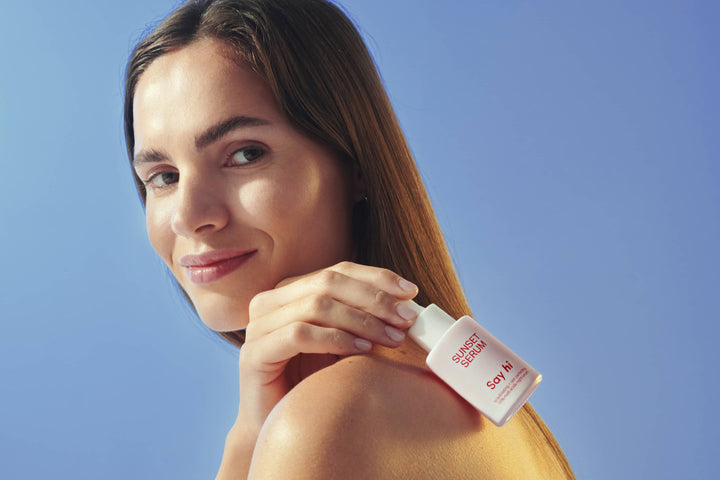 Say hi naturalne wegańskie kosmetyki do pielęgnacji twarzy. Wakacyjna skóra przez cały rok. Say hi to vegan, natural skincare products. Natural glowy skin, vacation skin all year long.    